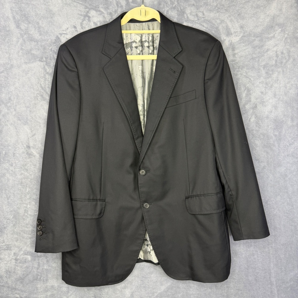 D.Lacquaniti Blazer Mens 44 Black Drago Super 180s Wool Bespoke Map Lining